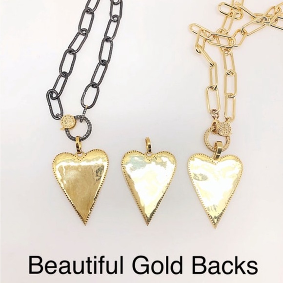 Diamond Black, Pink, & Red Enamel Heart on Diamond Lobster Clasp Paperclip Chain - Picture 5 of 6